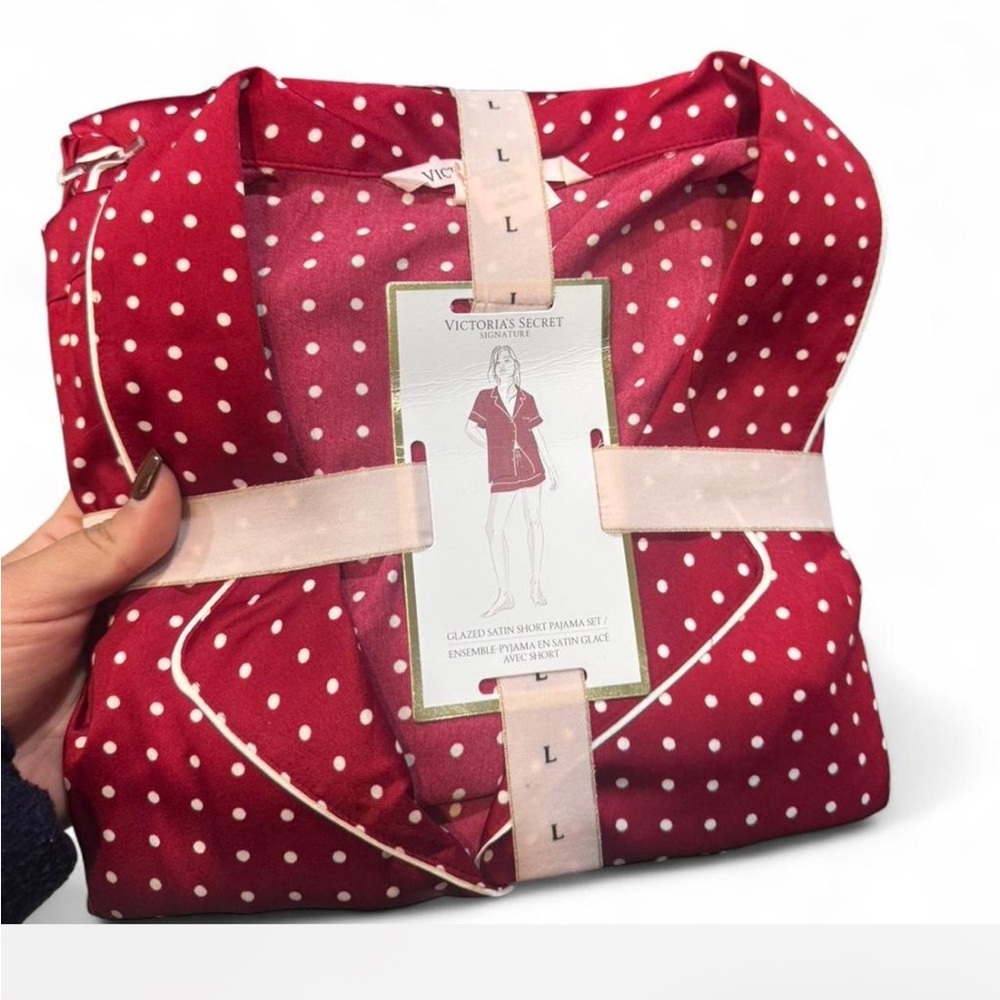 Victoria's Secret Red and White Polka Dot Short Sleeve Pajama Set